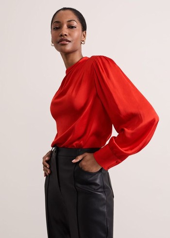 Phase Eight Danica Satin Drape Shirts Red Canada | VBGQFO-723